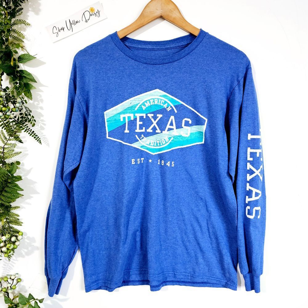 Texas American Tradition Blue Long‎ Sleeve Shirt Est 1845 Mens Sz M - Ts318.7